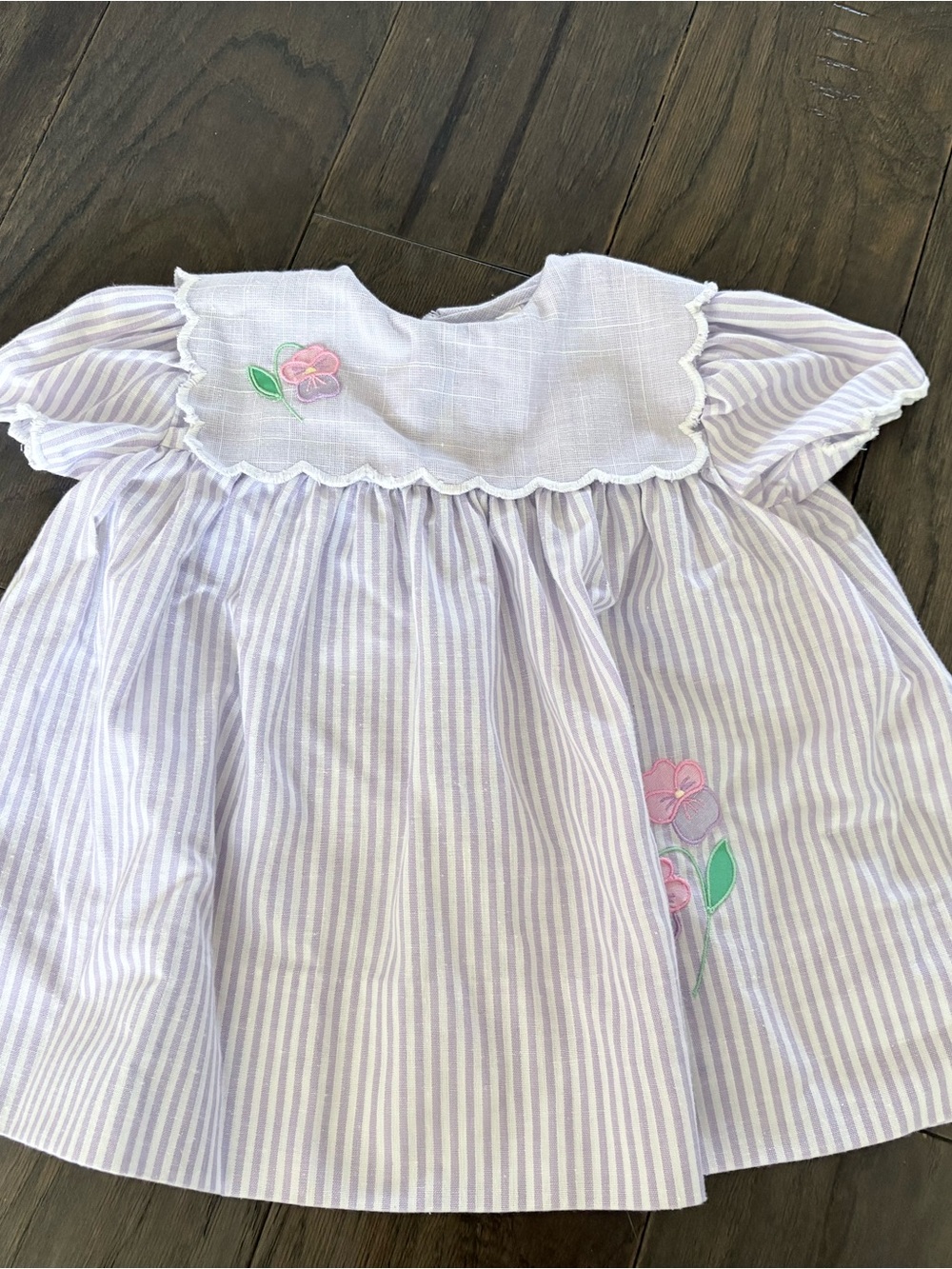 Girls' Vintage Lavender Striped Floral Embroidered Dress